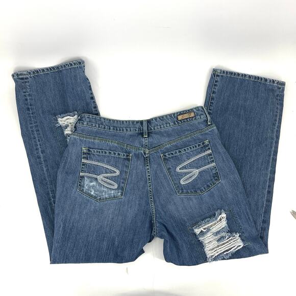 Seven7 Women's 18 Blue Denim Distressed Straight Leg Jeans - Picture 5 of 6